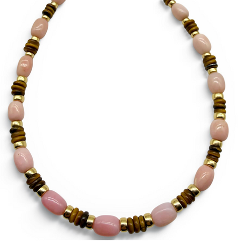 TIGERS EYE AND PINK OPAL NECKLACE