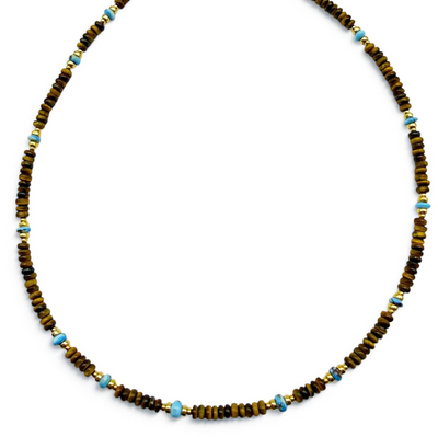 TIGERS EYE & GOLDEN HILL TURQUOISE BEADED NECKLACE