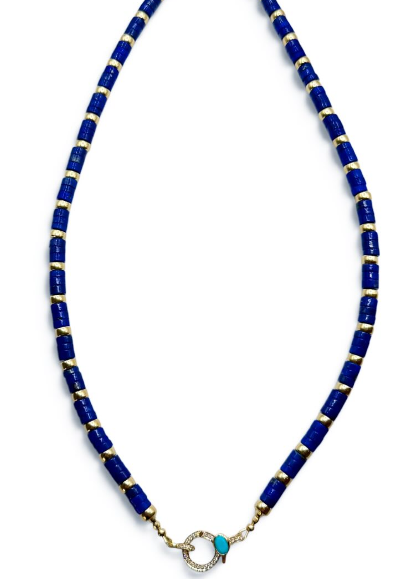 LAPIS + HEAVY GOLD & DIAMOND BEAD CLASP NECKLACE
