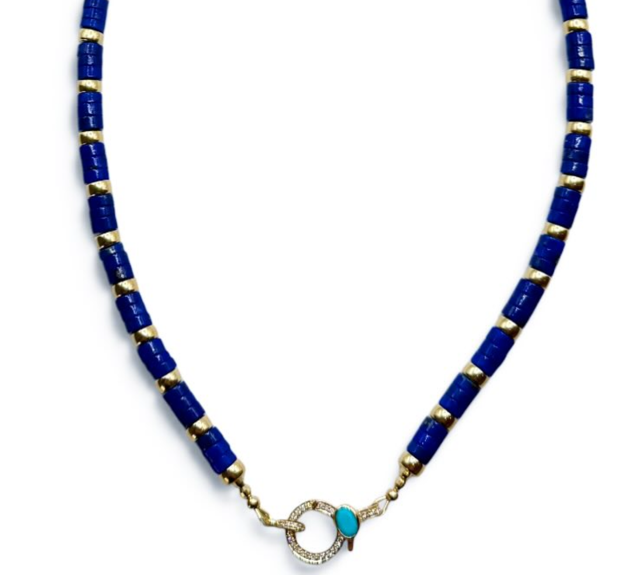 LAPIS + HEAVY GOLD & DIAMOND BEAD CLASP NECKLACE