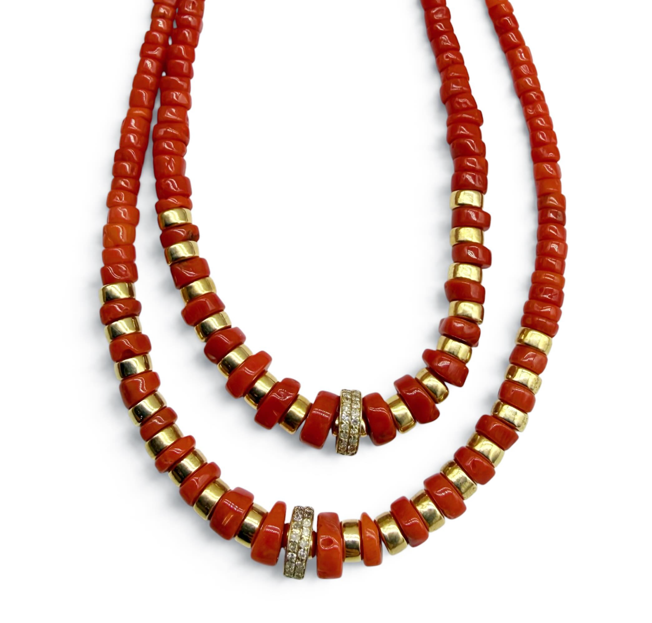 MOMO CORAL NECKLACE WITH 14K GOLD AND DIAMOND BEAD