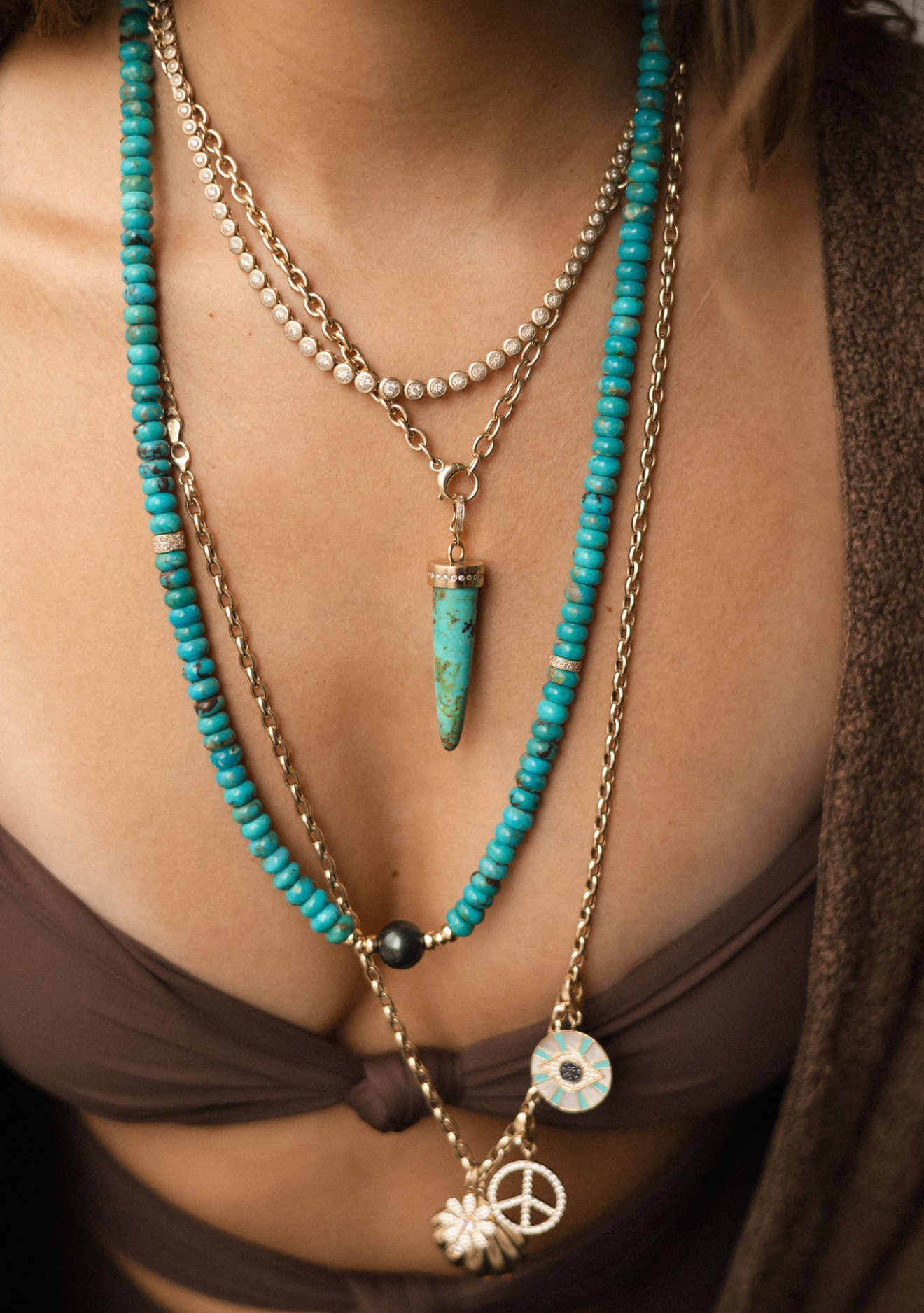 TURQUOISE + TAHITIAN + DIAMOND BEAD NECKLACE