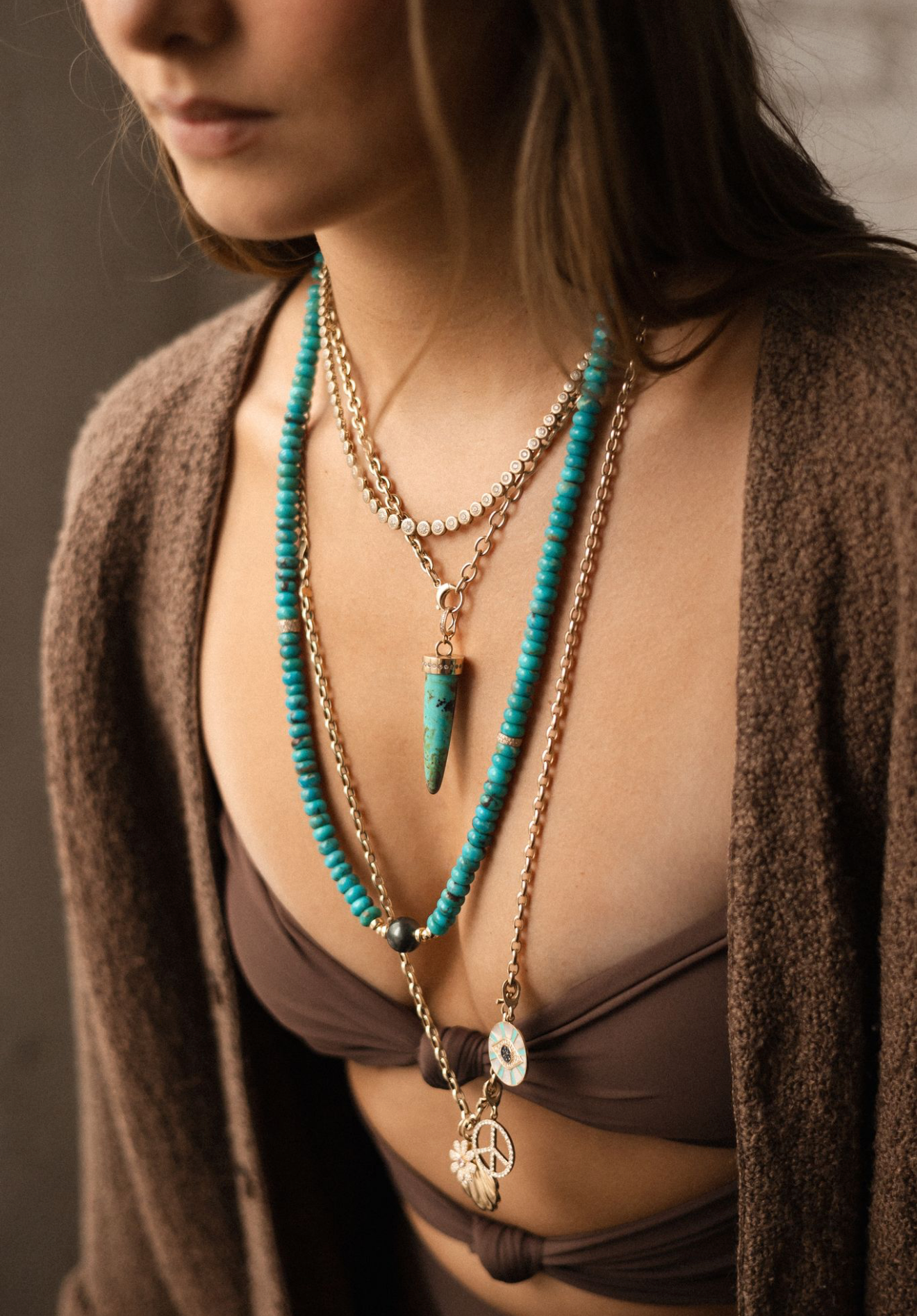 TURQUOISE + TAHITIAN + DIAMOND BEAD NECKLACE