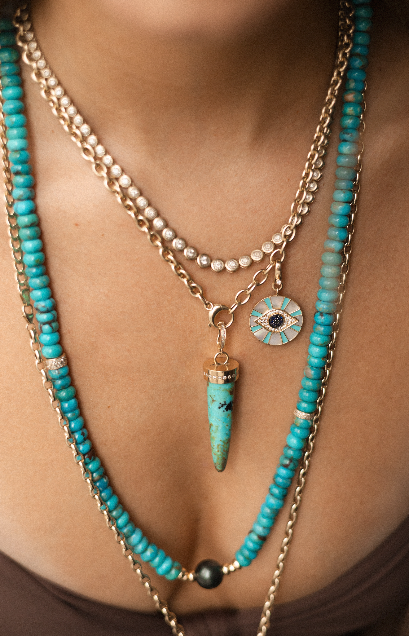 TURQUOISE + TAHITIAN + DIAMOND BEAD NECKLACE
