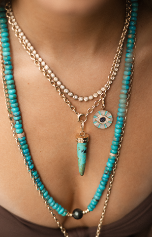 TURQUOISE + TAHITIAN + DIAMOND BEAD NECKLACE