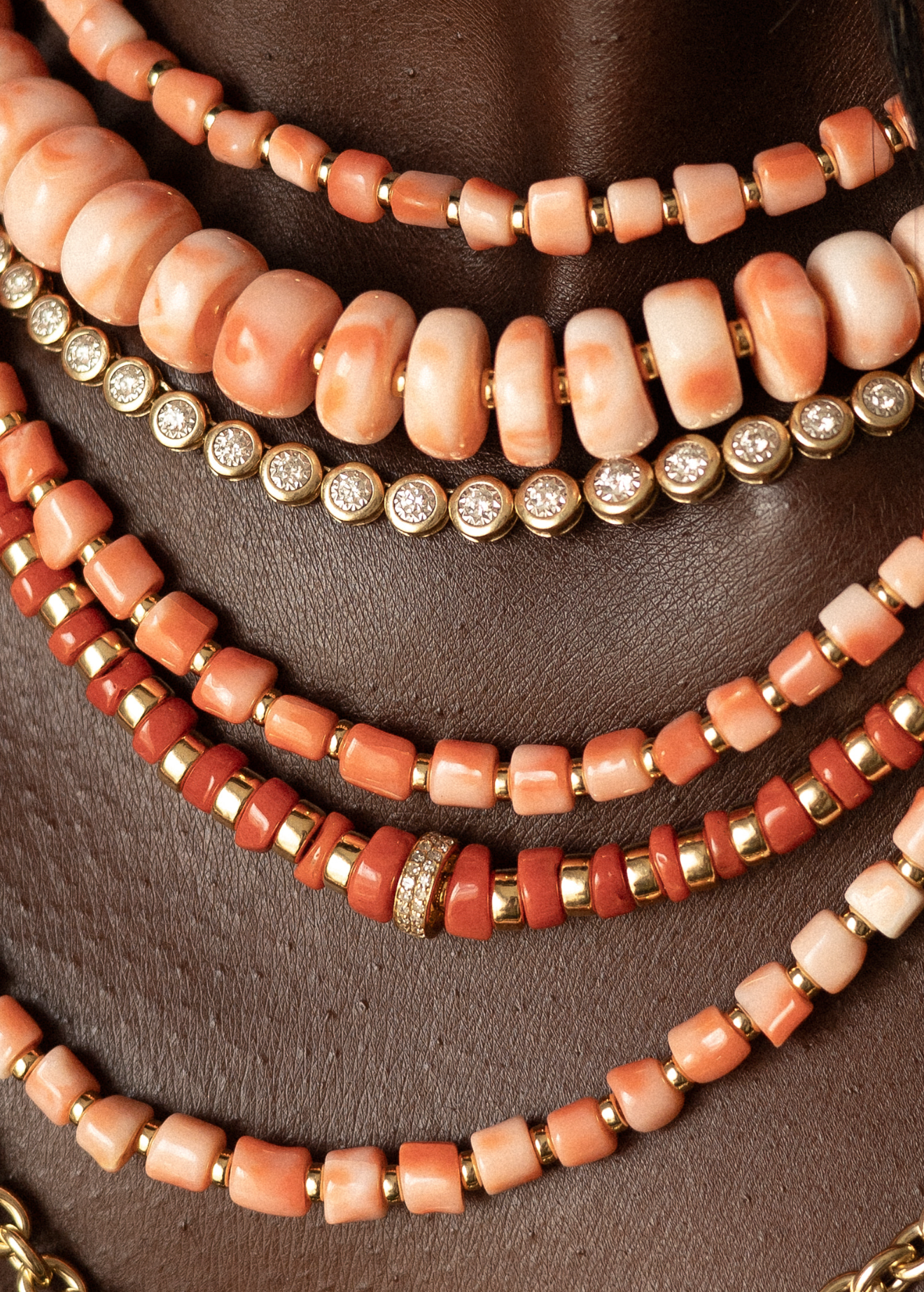MOMO CORAL NECKLACE WITH 14K GOLD AND DIAMOND BEAD