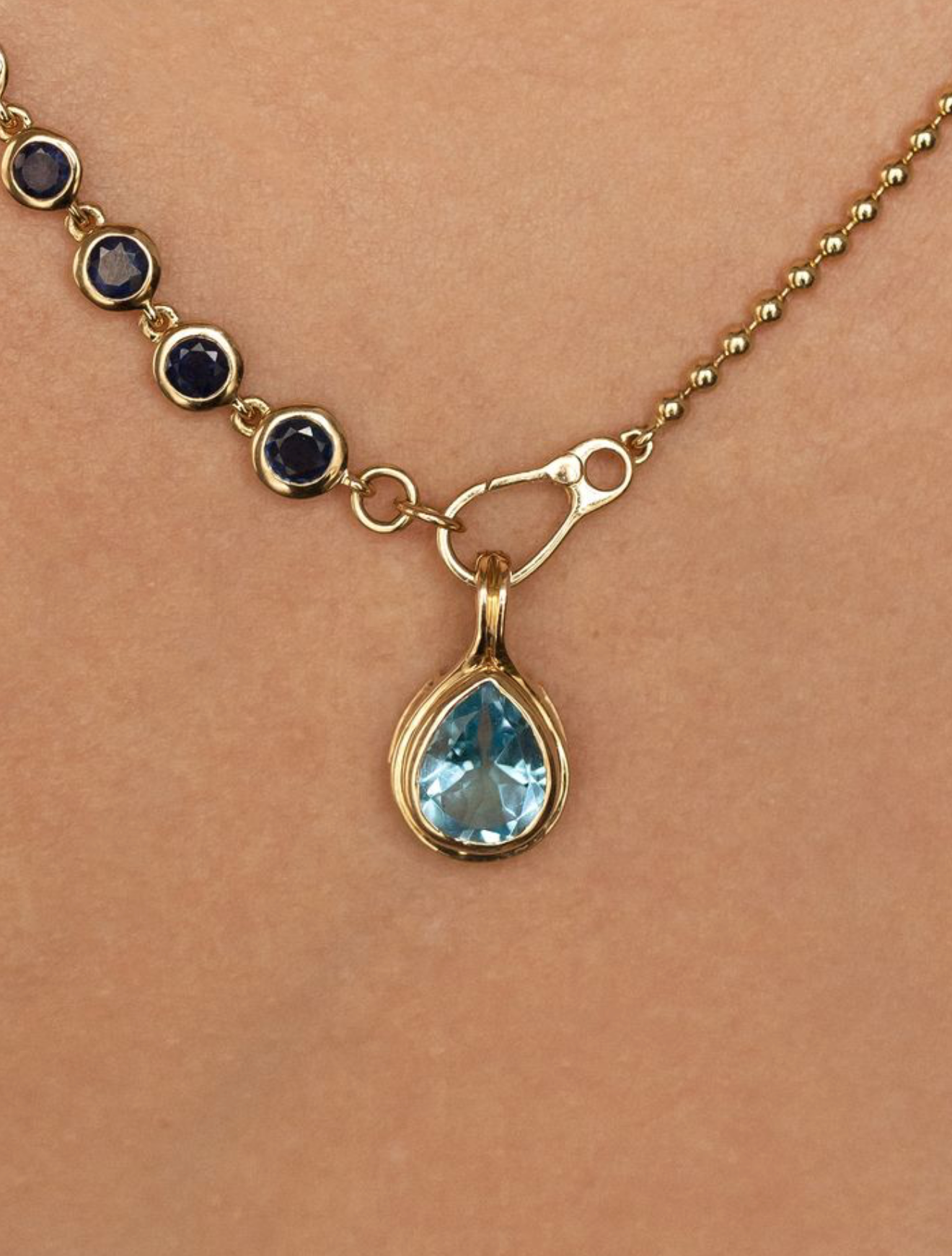 BLUE TOPAZ & 14K GOLD CHARM