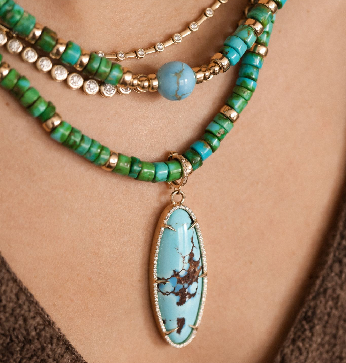 TURQUOISE AND 14K GOLD MIXED NECKLACES