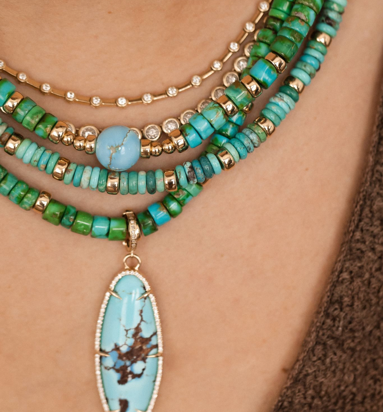 TURQUOISE AND 14K GOLD MIXED NECKLACES