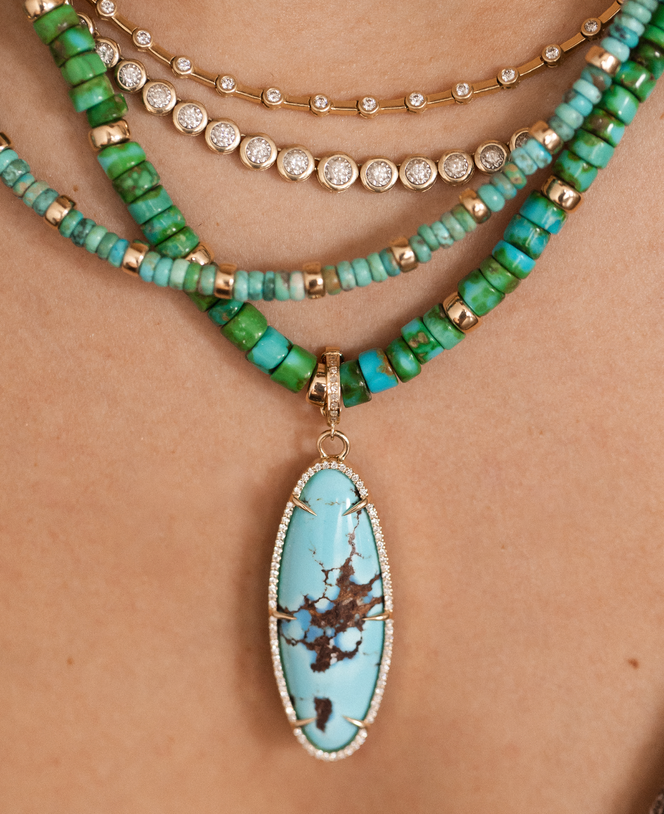 TURQUOISE AND 14K GOLD MIXED NECKLACES