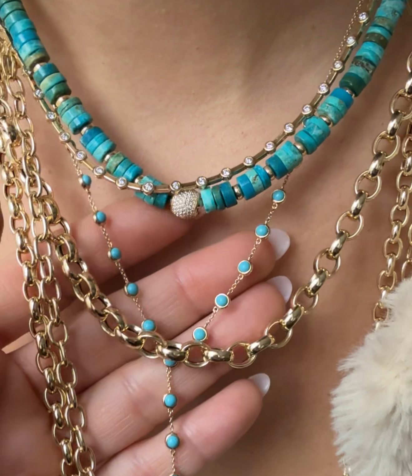 OPAL & DIAMOND BEADED NECKLACE