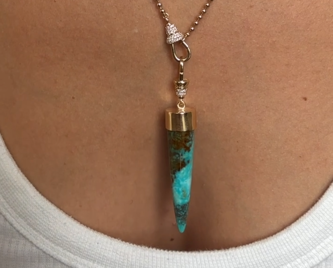 TURQUOISE BULLET CHARM SET IN SOLID GOLD