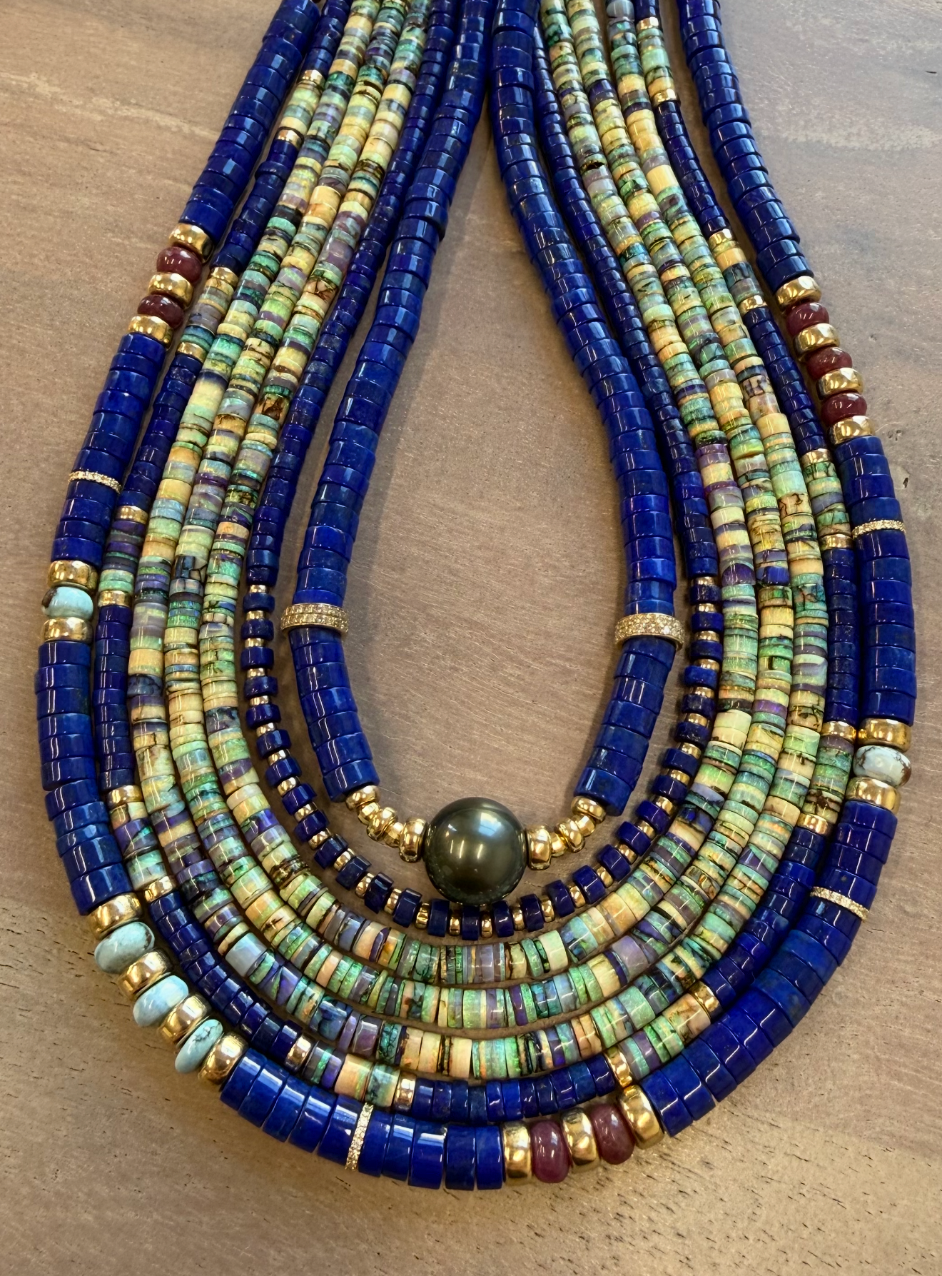 LAPIS, DIAMOND, RUBY & TURQUOISE NECKLACE