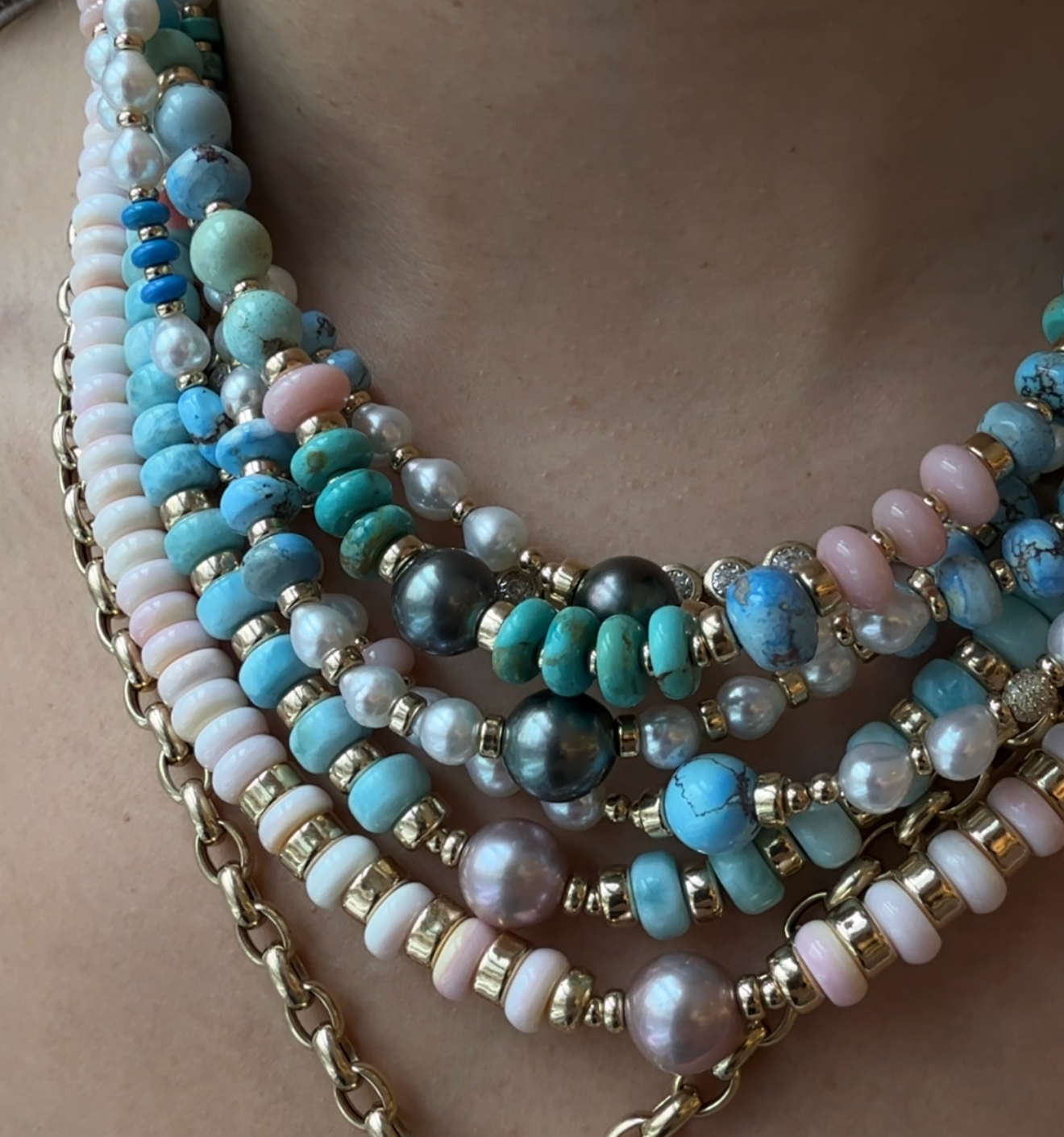 LARIMAR AND PEARL NECKLACES