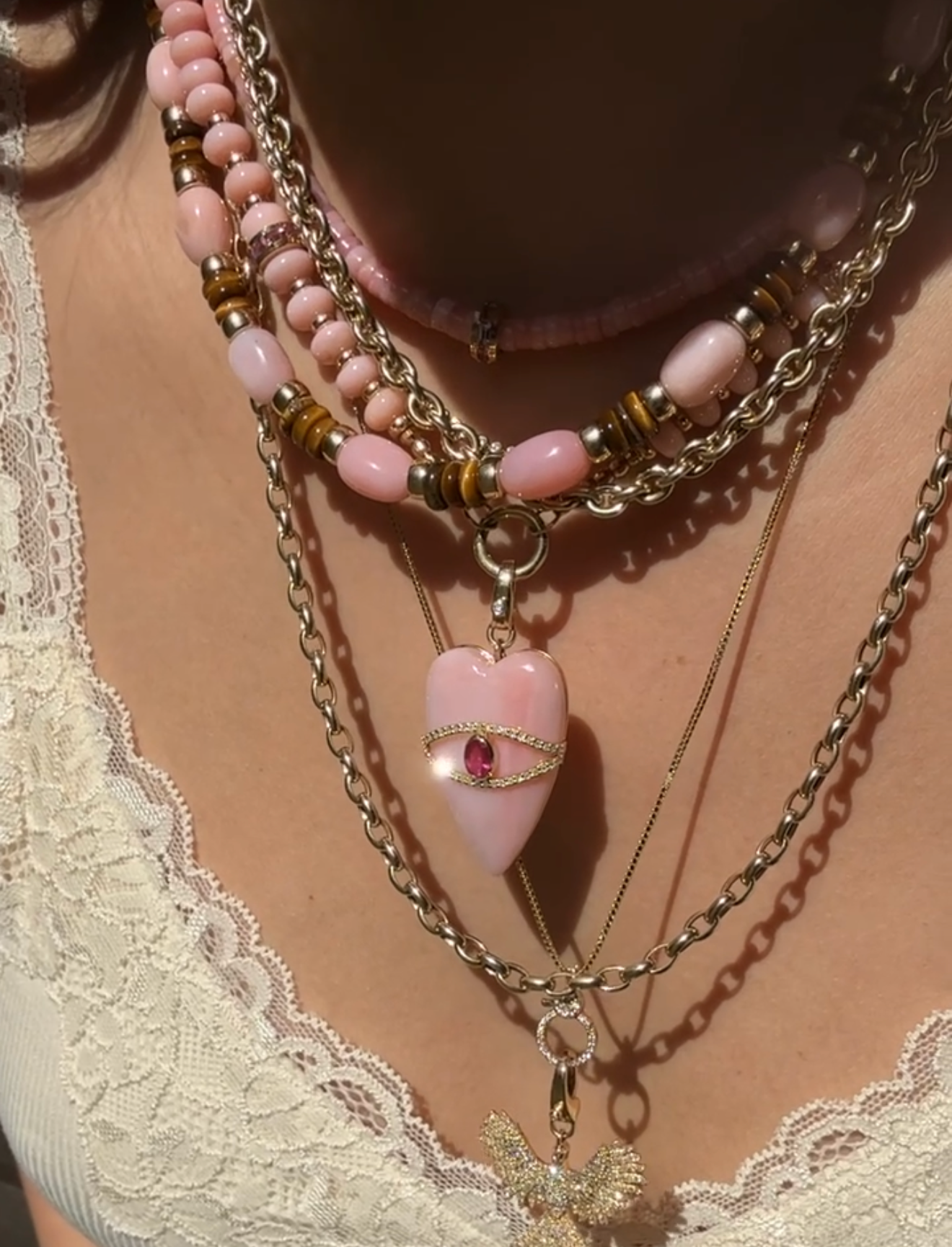 TIGERS EYE AND PINK OPAL NECKLACE