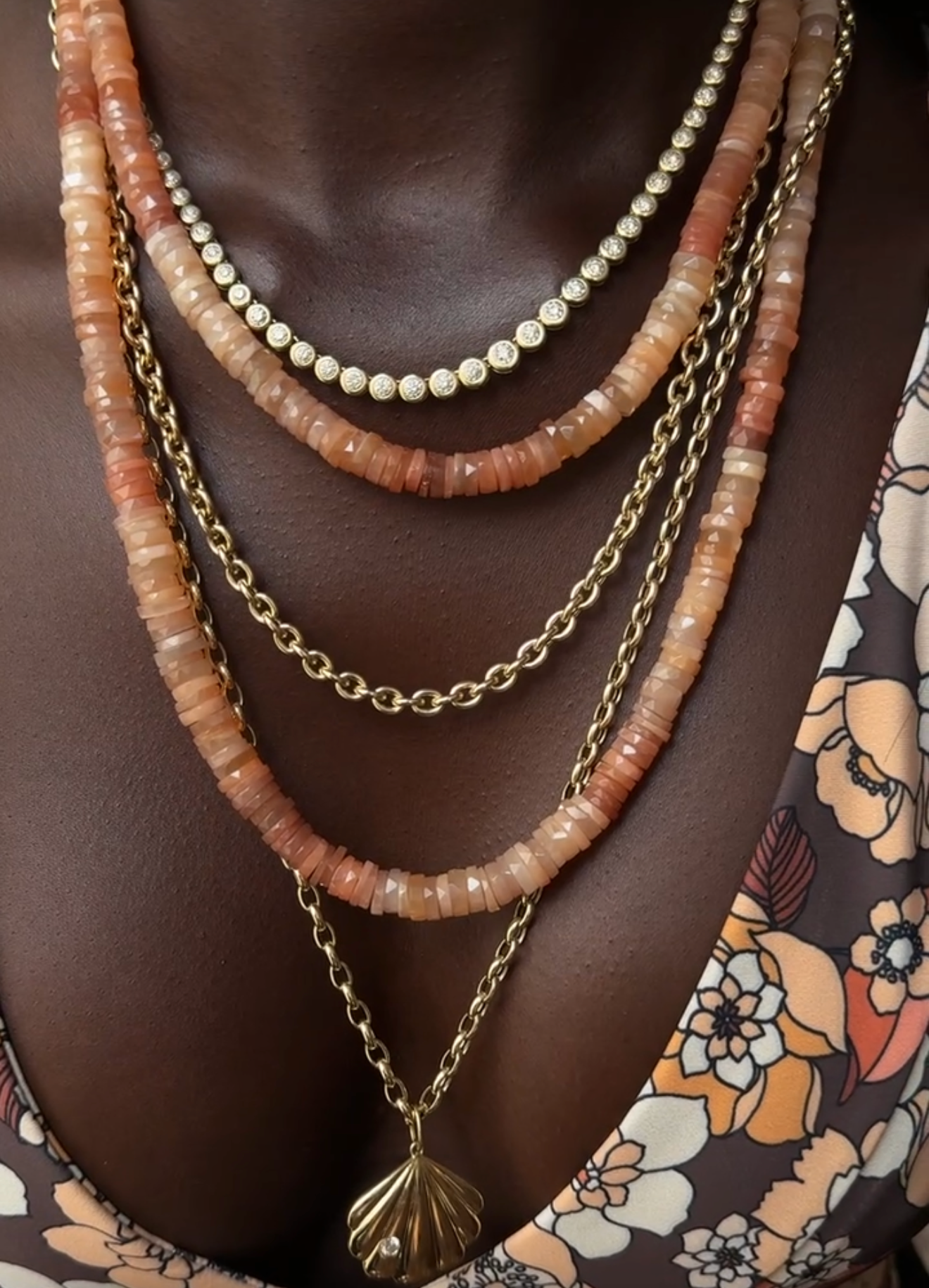 DUSTY ROSE MOONSTONE BEADED NECKLACE
