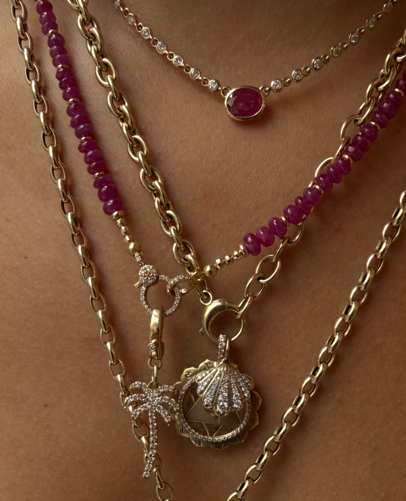 RUBY NECKLACE WITH DIAMOND FRONT FACING CLASP