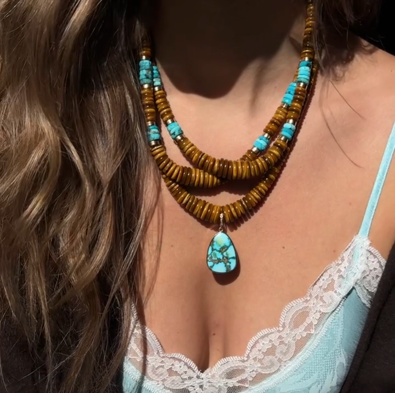TIGERS EYE & TURQUOISE BEADED NECKLACE