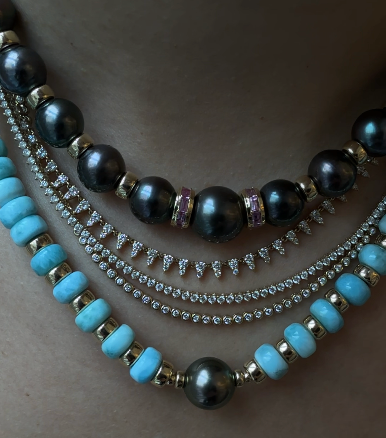 LARIMAR AND PEARL NECKLACES