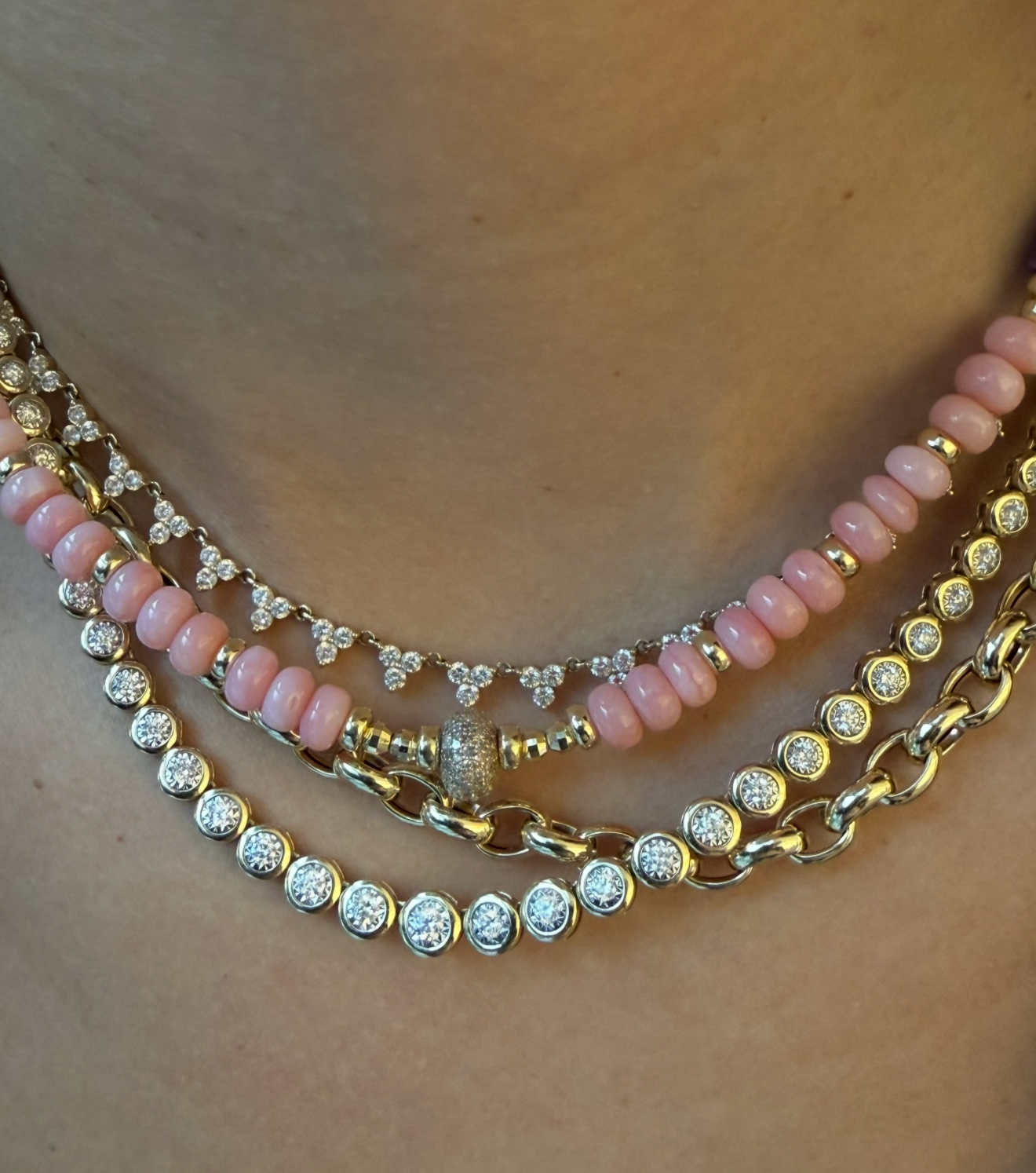 14K GOLD LARGE BEZEL DIAMOND  TENNIS NECKLACE