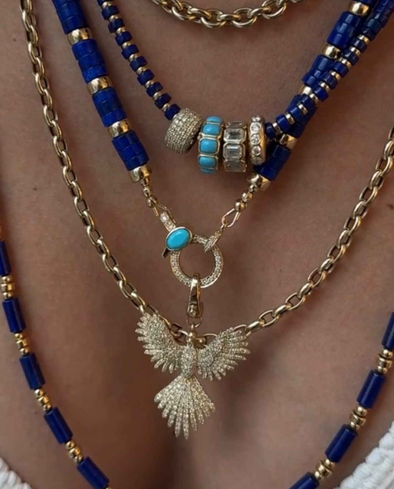 LAPIS + HEAVY GOLD & DIAMOND BEAD CLASP NECKLACE
