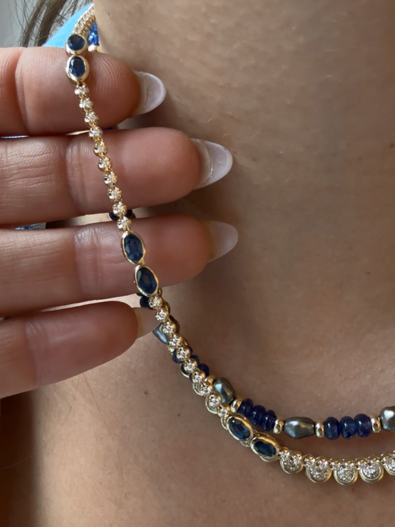 SAPPHIRE & DIAMOND TENNIS NECKLACE