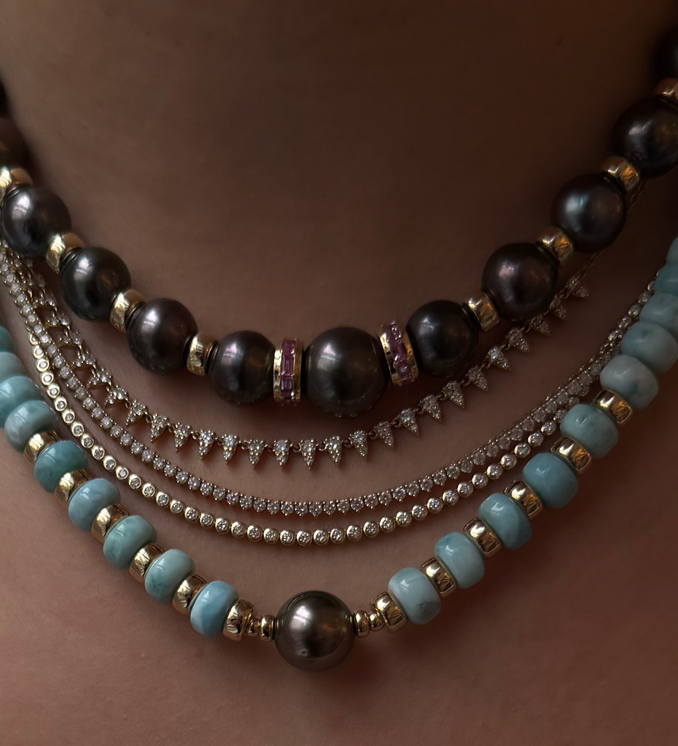 LARIMAR AND PEARL NECKLACES