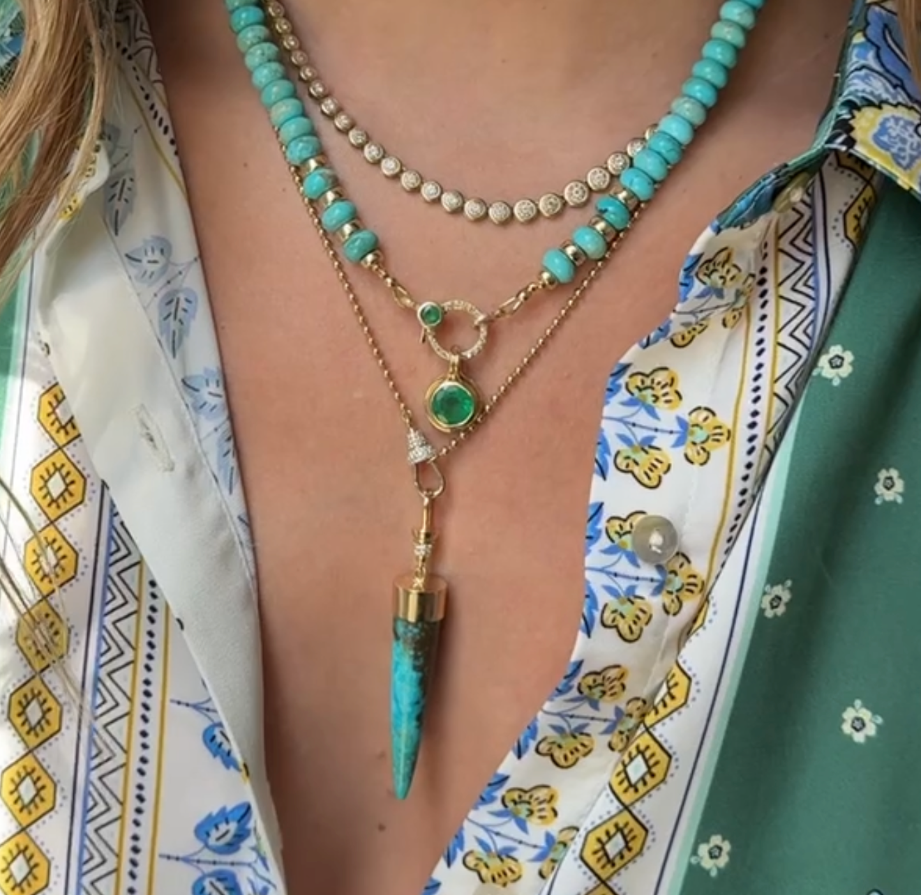TURQUOISE BULLET CHARM SET IN SOLID GOLD