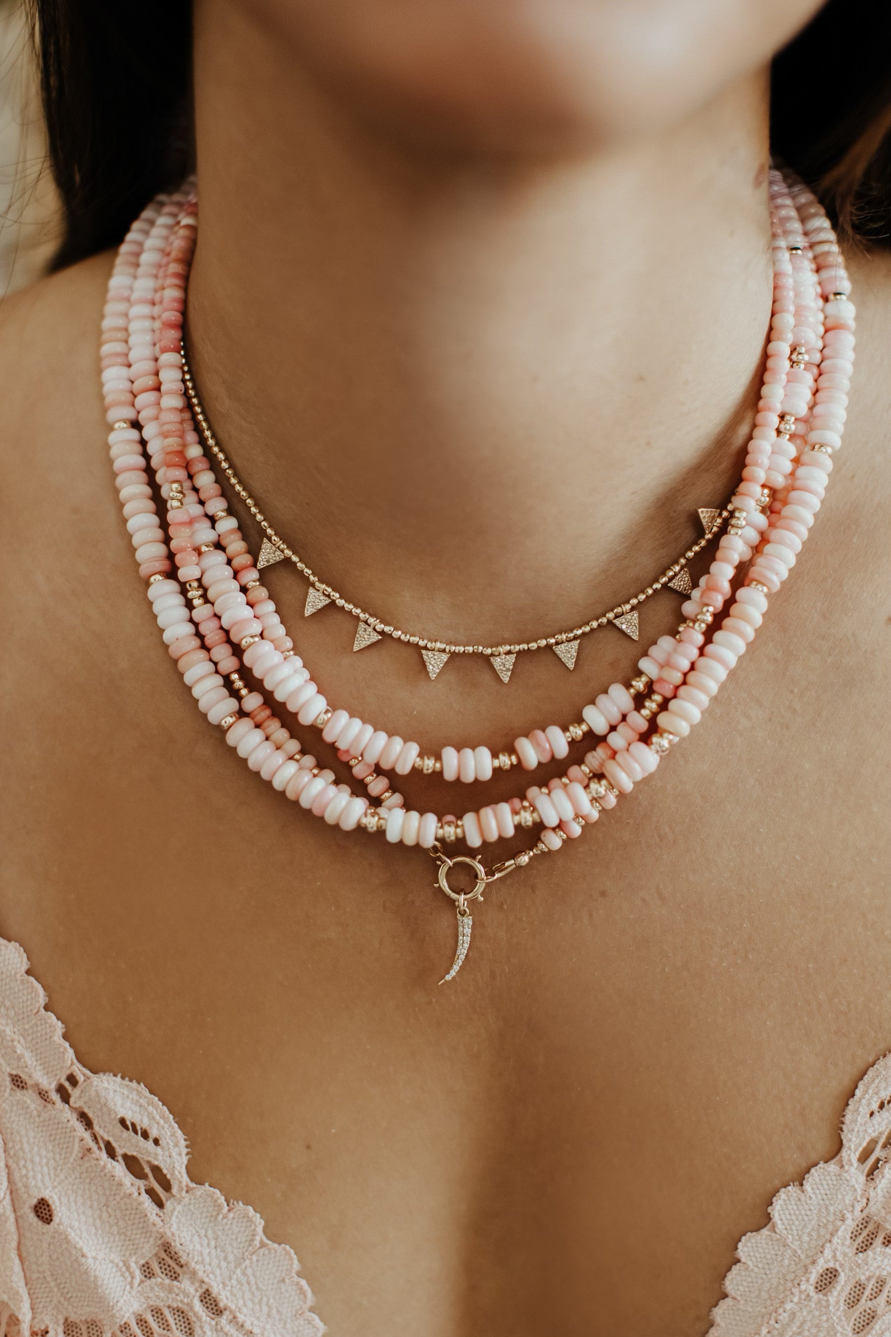 PINK SHELL NECKLACE WITH 14K GOLD