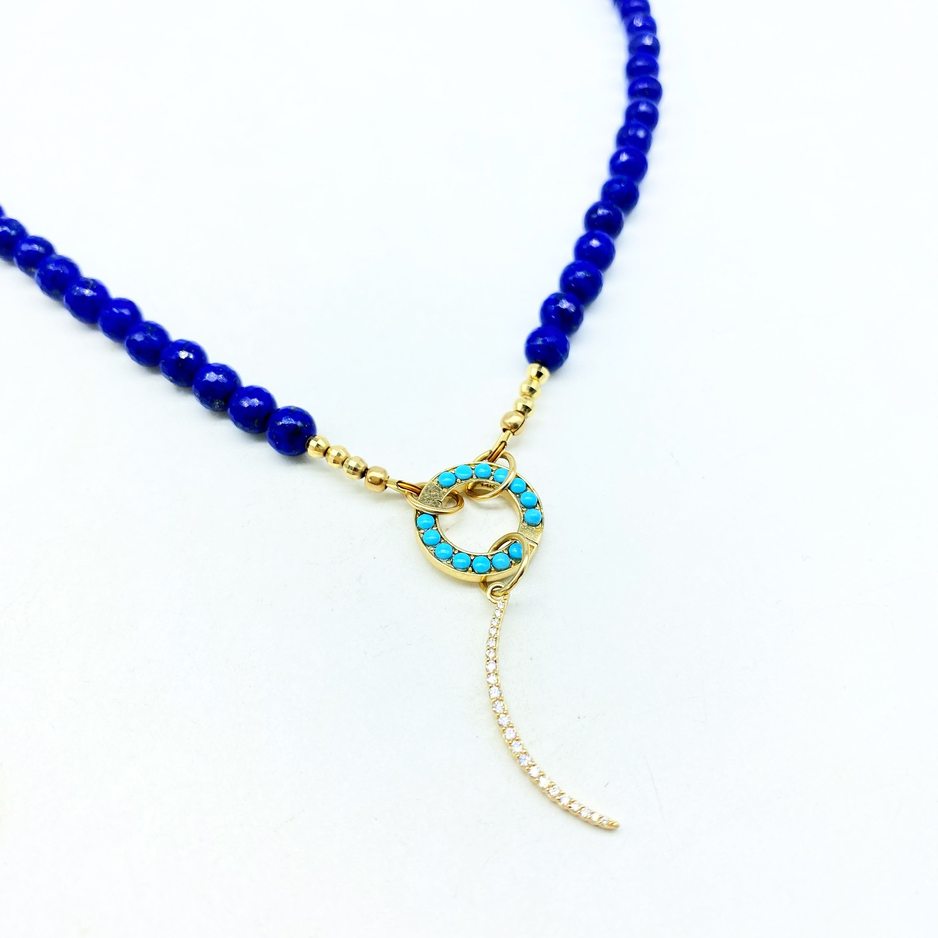 14k GOLD TURQUOISE & LAPIS CHARM NECKLACES