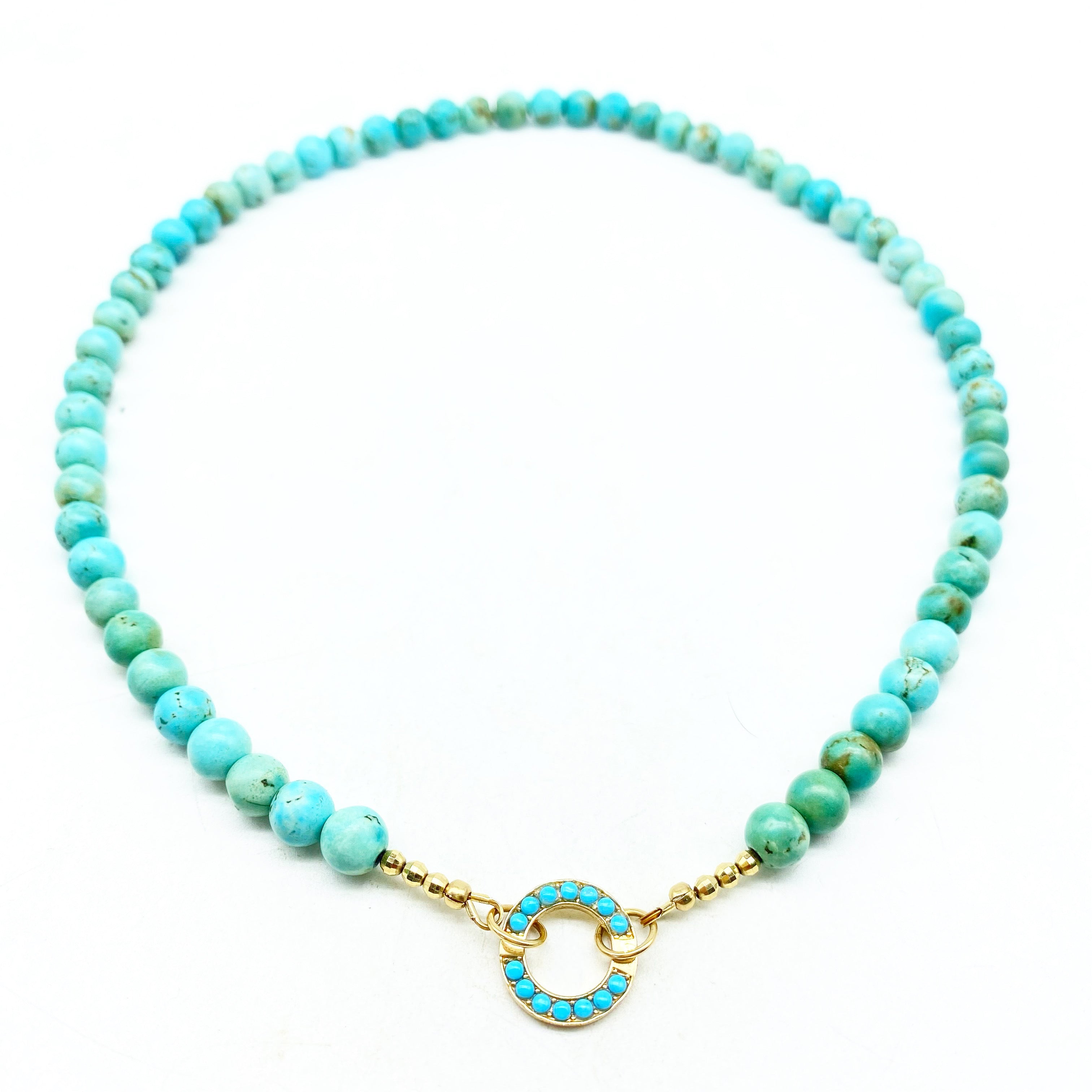 14k GOLD TURQUOISE & LAPIS CHARM NECKLACES