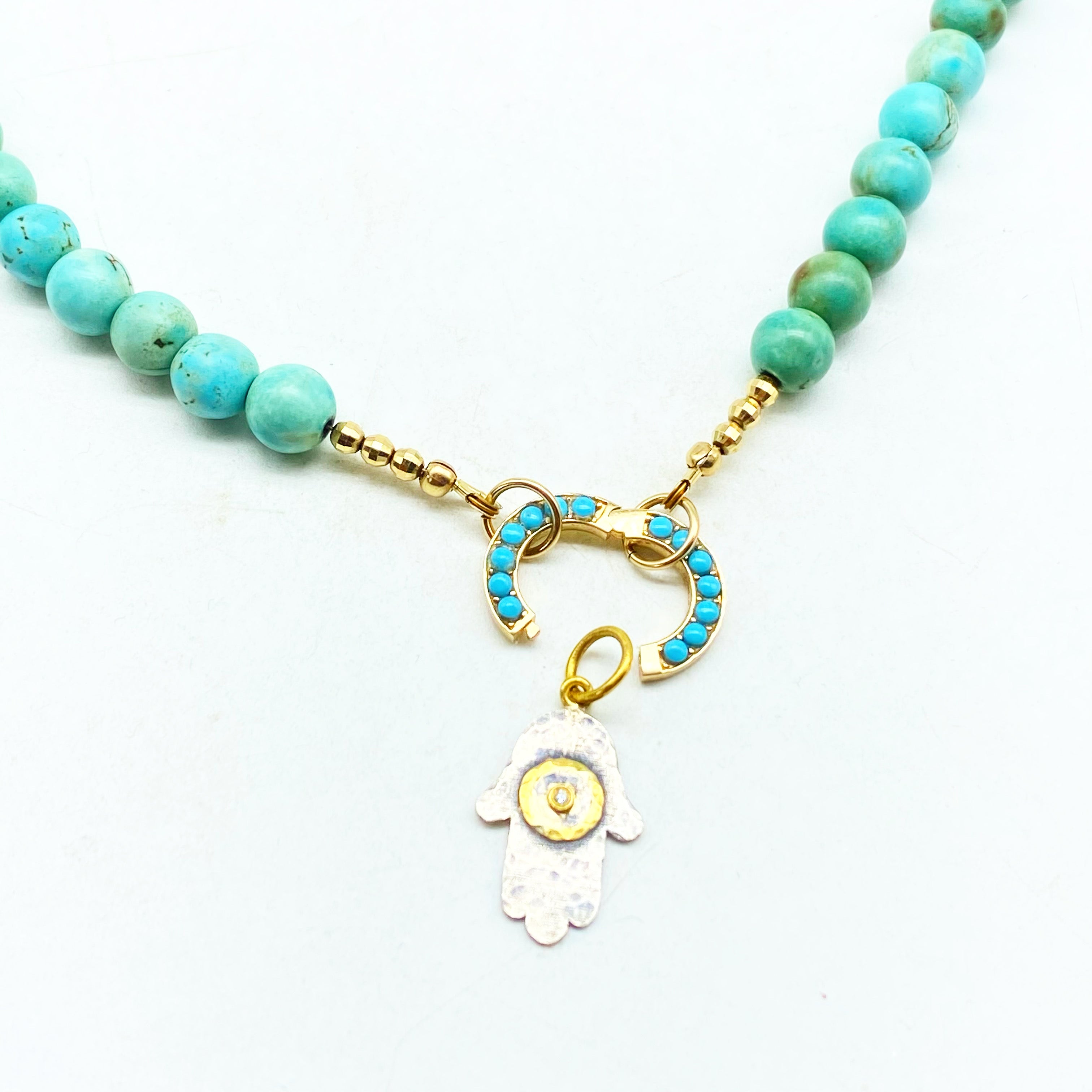 14k GOLD TURQUOISE & LAPIS CHARM NECKLACES