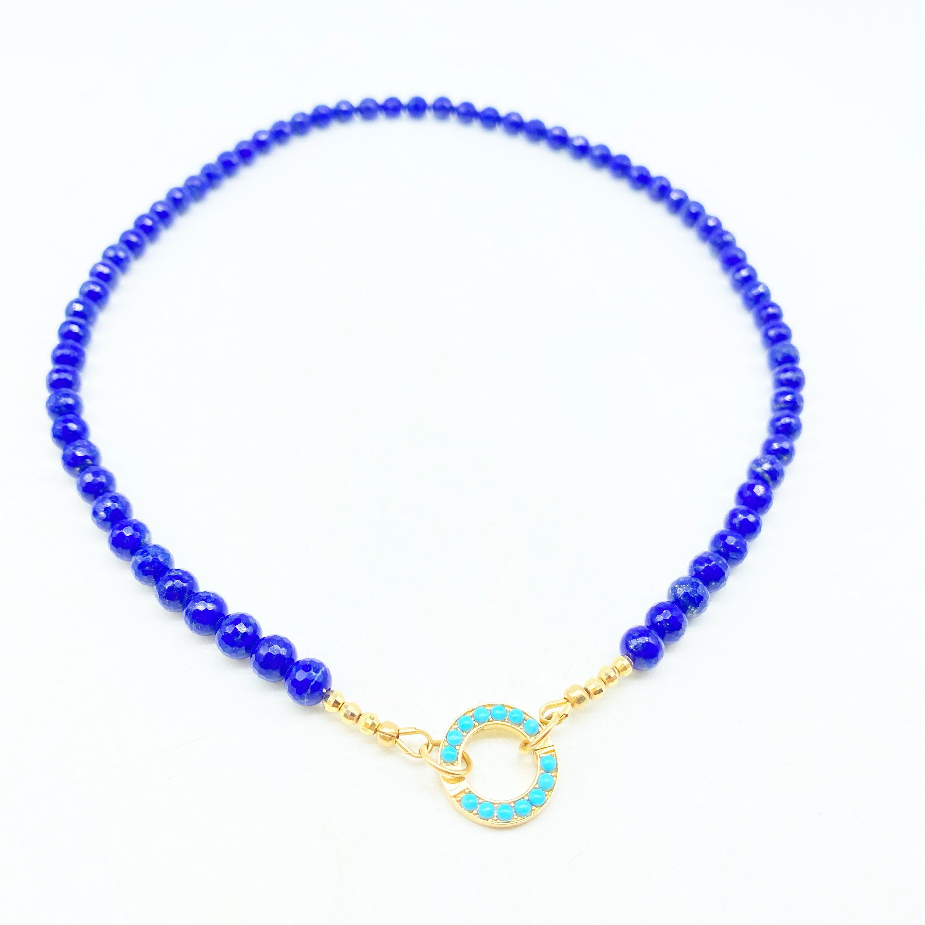 14k GOLD TURQUOISE & LAPIS CHARM NECKLACES