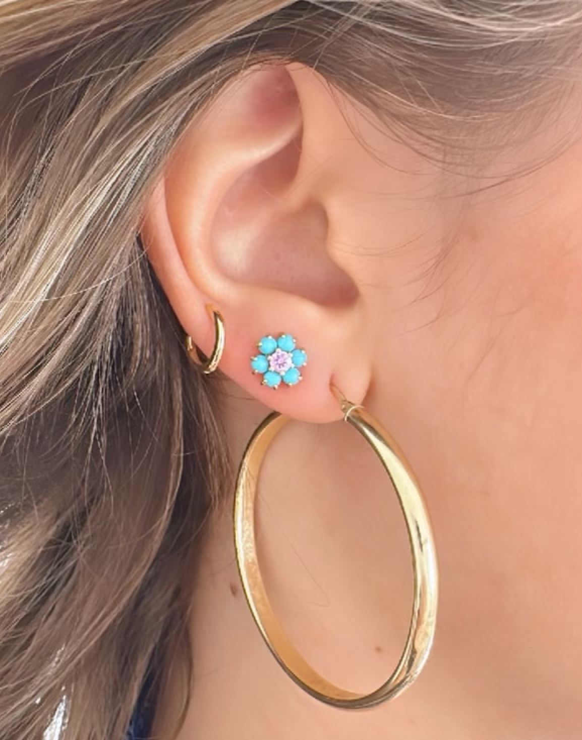 TURQUOISE & PINK SAPPHIRE STUDS